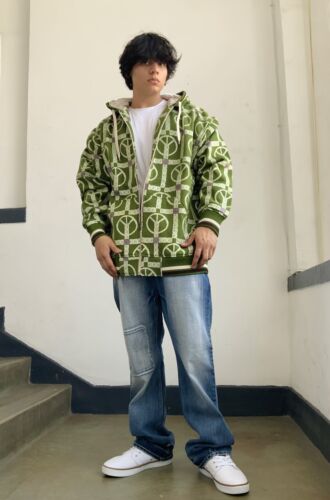 Men's Green Ecru Brown Full Zip Fashion All Over Hoodie