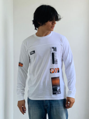 Men's Fila White Orange Long Sleeve Tee Shirt