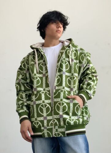 Men's Green Ecru Brown Full Zip Fashion All Over Hoodie