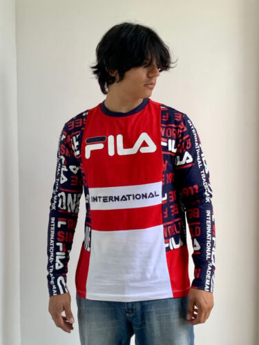 Men's Fila White Red Navy Long Sleeve Tee Shirt