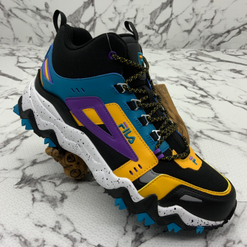 Men's Fila Oakmont Tr Mid Black | Aqua | Purple | White | Yellow Sneakers