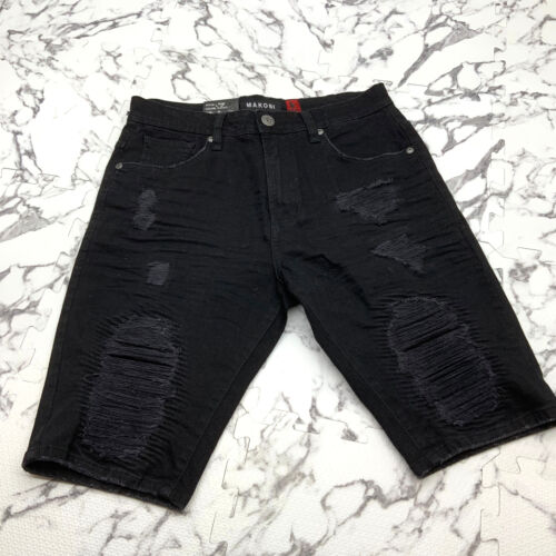 Men's Fashion Jet Black Ripped Denim Short