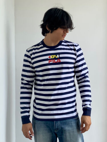 Men's Fila Navy White Stripe Long Sleeve Tee Shirt