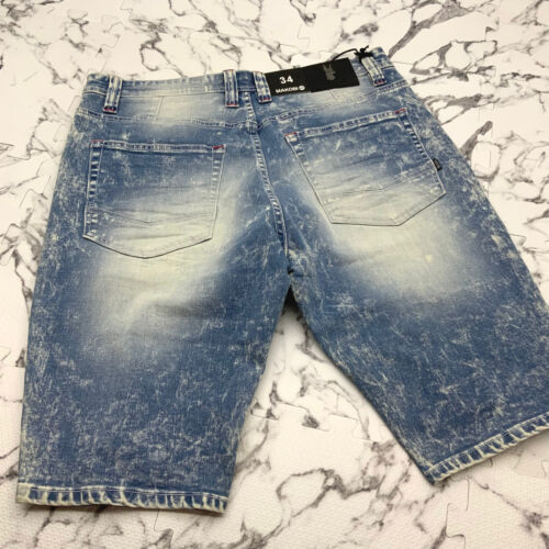 Men’s Fashion Medium Blue Stone Wash Ripped Denim Shorts