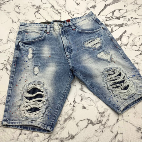 Men's Fashion Medium Sandblast Ripped Denim Shorts