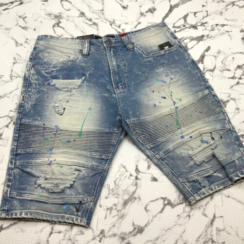 Men’s Fashion Medium Blue Stone Wash Ripped Denim Shorts