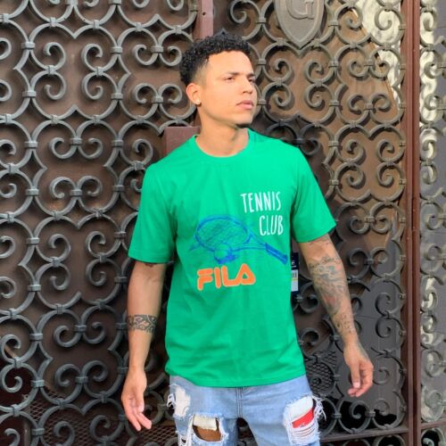 Men's Fila Green | Blue | White | Orange Fashion Short Sleeve Tee Shirt