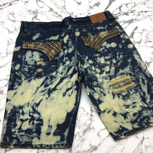 Men’s Fashion Dark Yellow Vintage Studed Denim Shorts