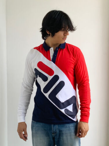 Men’s Fila Red White Navy Long Sleeve Polo Shirt