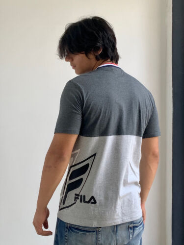 Men's Fila Charcoal Grey Red White Short Sleeve Tee Shirt