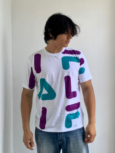 Men's Fila White Purple Teal Short Sleeve Tee Shirt