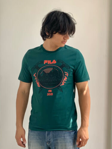 Men's Fila Dark Green Orange Black Short Sleeve Tee Shirt