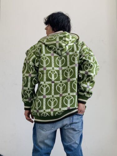 Men's Green Ecru Brown Full Zip Fashion All Over Hoodie