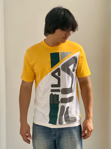 Men's Fila Yellow White Grey Teal Short Sleeve Tee Shirt