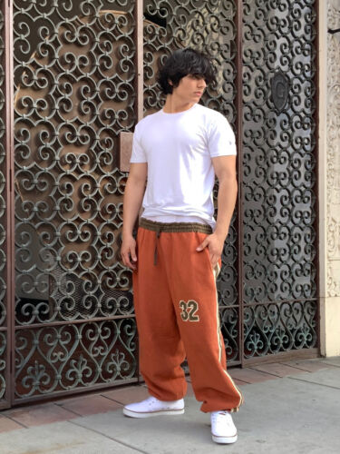 Men's Varcity Orange Khaki Brown Fleece Sweatpants