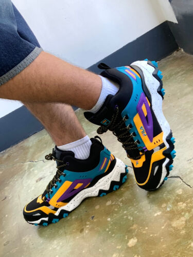 Men's Fila Oakmont Tr Mid Black | Aqua | Purple | White | Yellow Sneakers