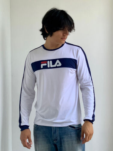 Men's Fila White Navy Red Long Sleeve Tee Shirt