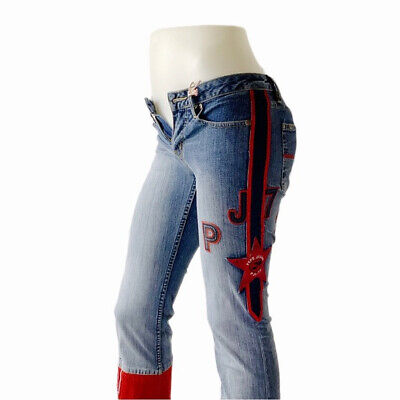 Women's Pepe Jeans Blue Red Low Rise Denim Stretch Flared Jeans Bootcut