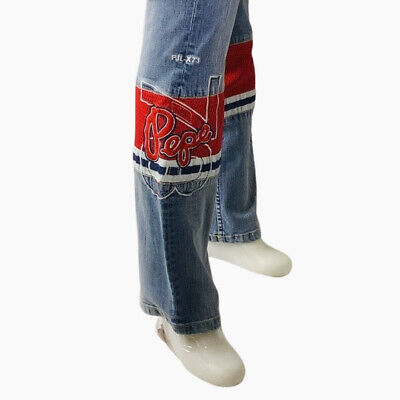 Women's Pepe Jeans Blue Red Low Rise Denim Stretch Flared Jeans Bootcut