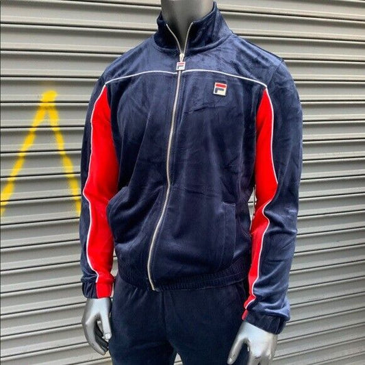 Men's Fila Navy Red Velour Track Jacket